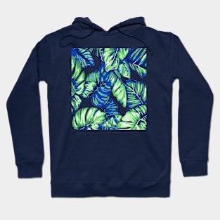 Tropical Leaves Of Banana and Monstera Blue Green Cut Out 2 Hoodie